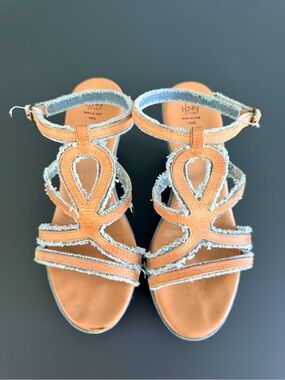 Henry Cuir Tan and Jean Wedge Sandals